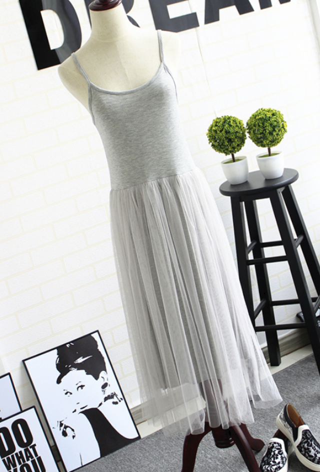 グレー ワンピース チュール ペチコート キャミソール レディース ロング 重ね着 スカート Tradearch