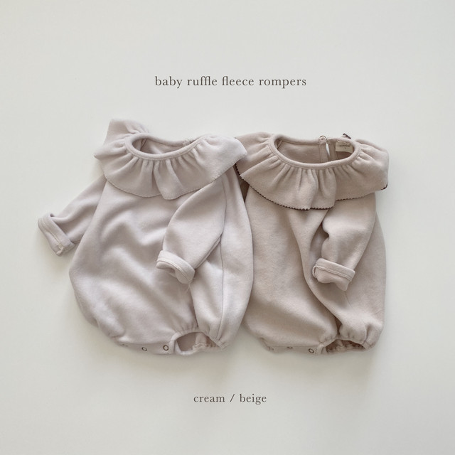 Baby Cartton Pattern Ruffle Design Button Front Fleece Thickened Romper