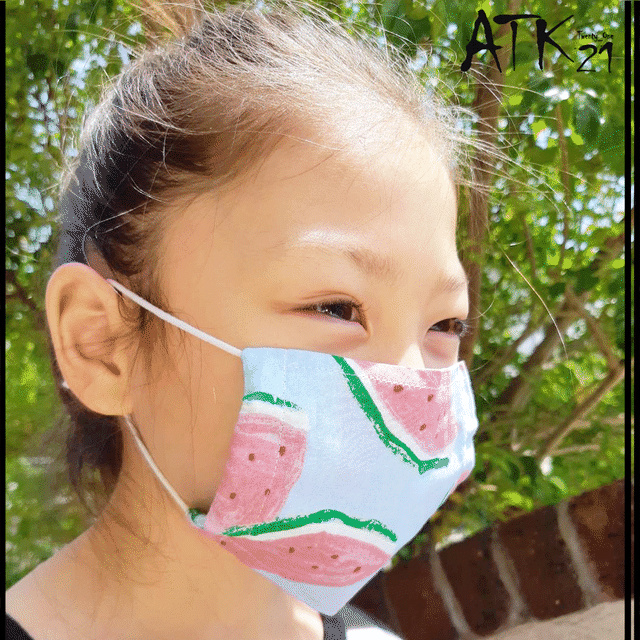 2枚セット スイカ 西瓜 手ぬぐい タオルで作った ハンドメイドマスク 子供用マスク 手作りマスク キッズ男の子 女の子 給食マスク Msk0508 Atk21