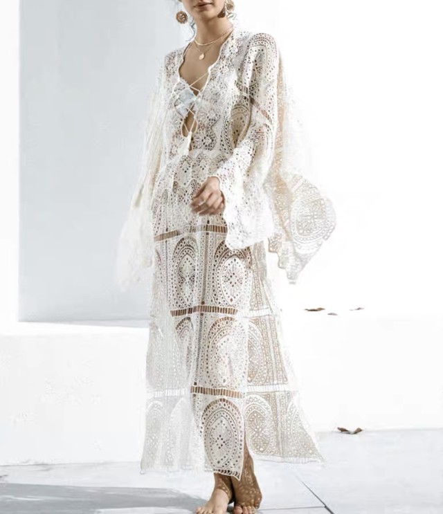 鍵編みレースマキシワンピース Fanfan Closet ファンファンクローゼット