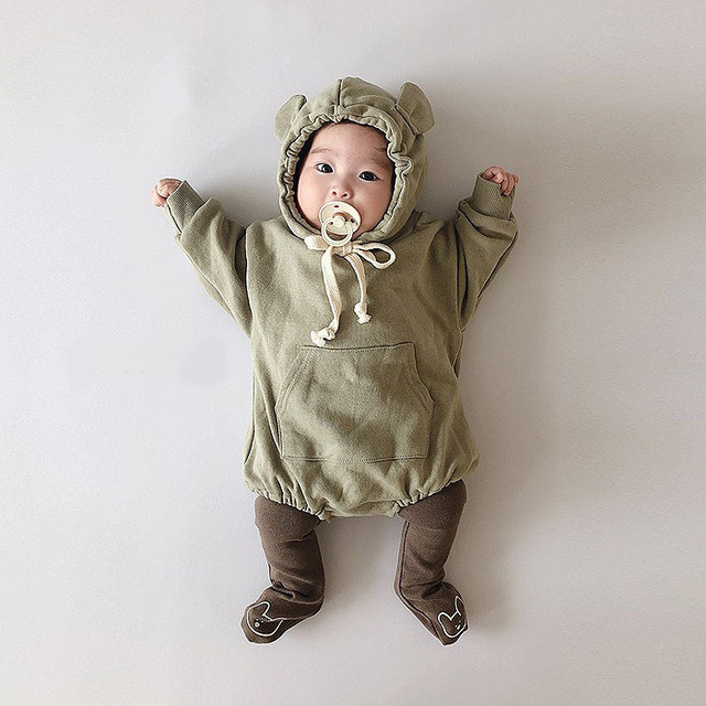 全２色 ロンパース フード付き 無地 男女兼用 秋 冬 コットン おしゃれ 可愛い 子供 キッズ ベビー 赤ちゃん 男の子 女の子 子供服 Hay611 Berceau Select Shop ベルソー セレクトショップ キッズ 親子ペアetc