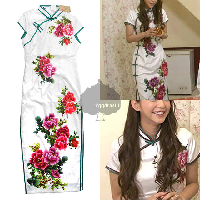 安室奈美恵着 ロング ドレス チャイナドレス フォーマル 花柄 ホワイト 白 M Ygg Store Base店