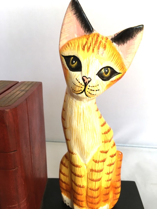 ブックエンド 本立て 猫 ネコ ねこ木製 木彫り インテリア アジアン ハンドメイド アジアン雑貨 アジアン雑貨 Asian Mrk