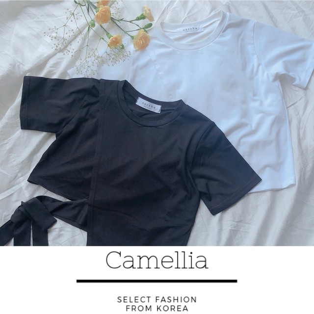 ショート丈tシャツ 2色展開 韓国レディースファッション通販 Camellia