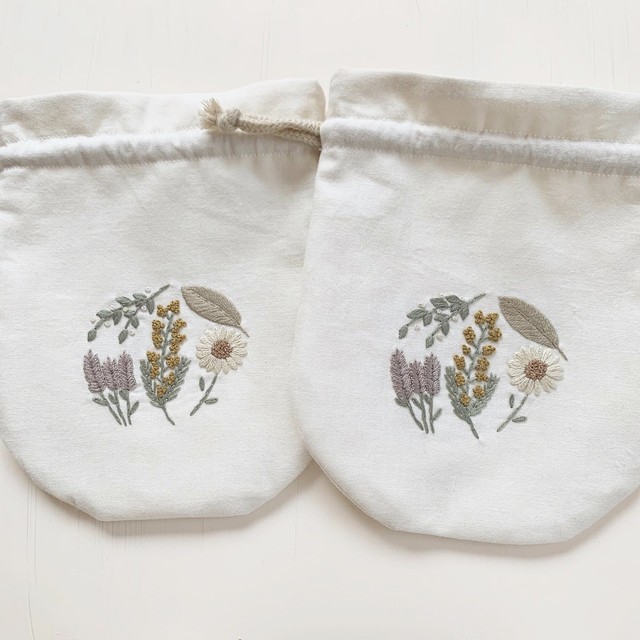 刺繍巾着 ボタニカル 受注生産 Atelier Hugly