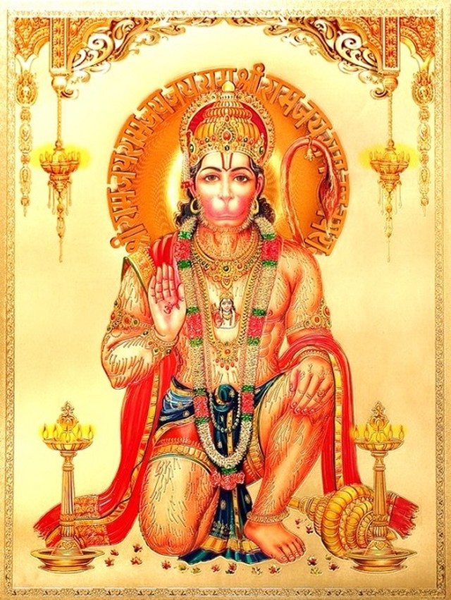 インドの神様 ハヌマーン神のゴールド調お守りカード 014 ラミネート加工済 India God Hanuman Small Card Charm インド風水アイテムのｐｒａｎａ