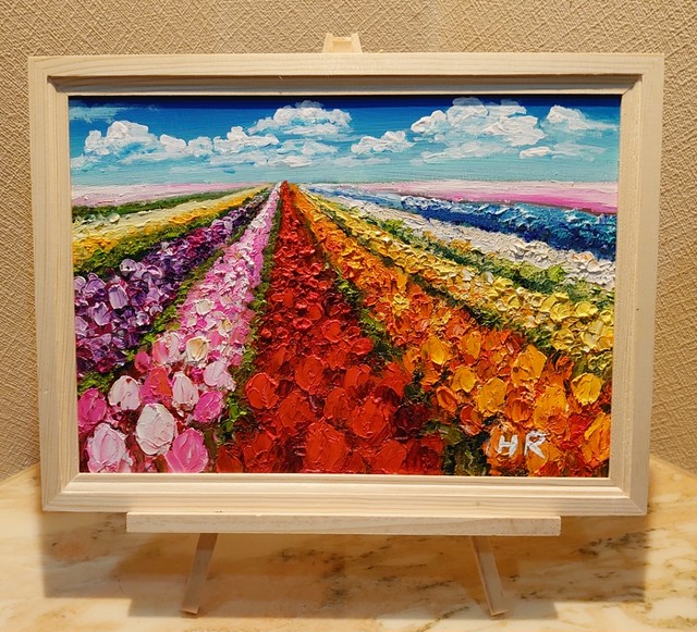 チューリップ畑 油絵 絵画 油彩 油彩画 絵 インテリア Hiroshi1990