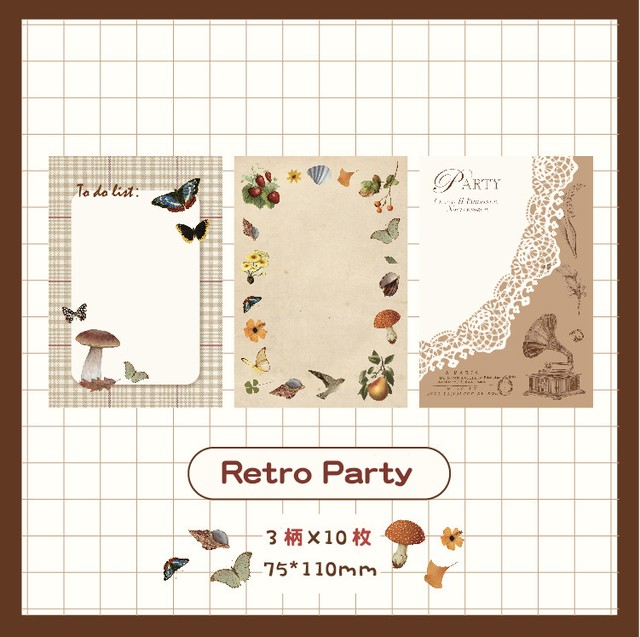 N134b Retro Party レトロパーティー メモ帳 背景素材紙 Cherish365 Zakka