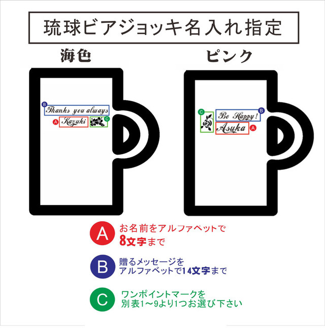 名入れ 琉球 ビアジョッキ ペアセット 海色 ピンク 送料無料 キャラクター エッチング工房ちゃわわ