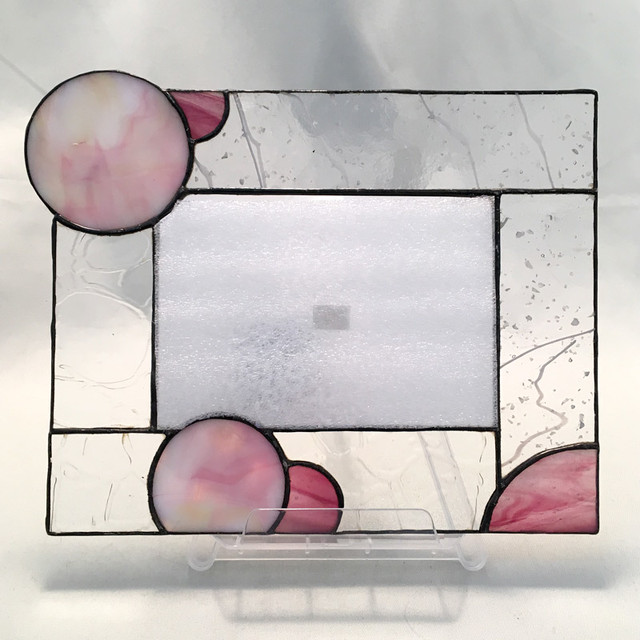 Mk018 ステンドグラスミラー バブルピンク ステンドグラス工房かわもと ネットショップ