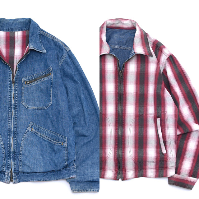 Denim & ombre check reversible vtg jacket