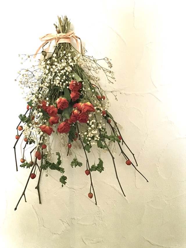 赤薔薇 ドライフラワーの花束 Rose Grass