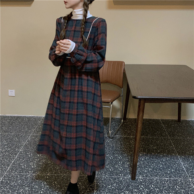 〈カフェシリーズ〉冬のチェック柄ワンピース【winter check one-piece】