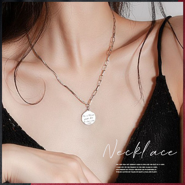 チェーンネックレス レディース ケーブル 非対称デザイン お洒落 人気 ギフト シンプル メタル シルバー ロゴ レトロ 大人カジュアル ヴィンテージ ネックレス Infini Arc En Ciel