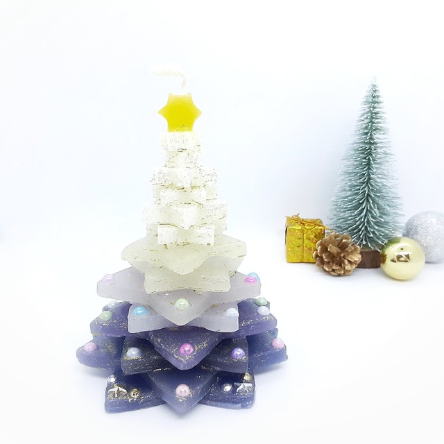クリスマスツリーキャンドル パープル 手作りろうそく 夢待つ灯