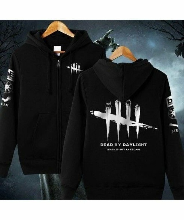 Dead By Daylight ロゴ マーク イラスト フード付 ジップアップ 長袖 パーカー 袖ロゴ S Xxl ブラック Game Goods Style