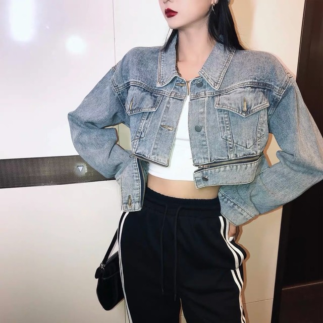zipper short denim jacket