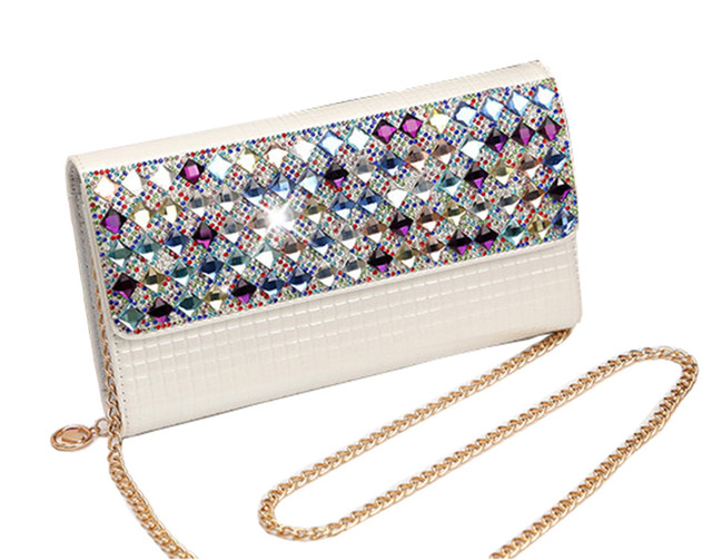 キラキラ輝く パーティーバッグ お財布ショルダー クラッチバッグ ホワイト ブラック パーティー お呼ばれ 二次会 謝恩会 H058 Hollys Design