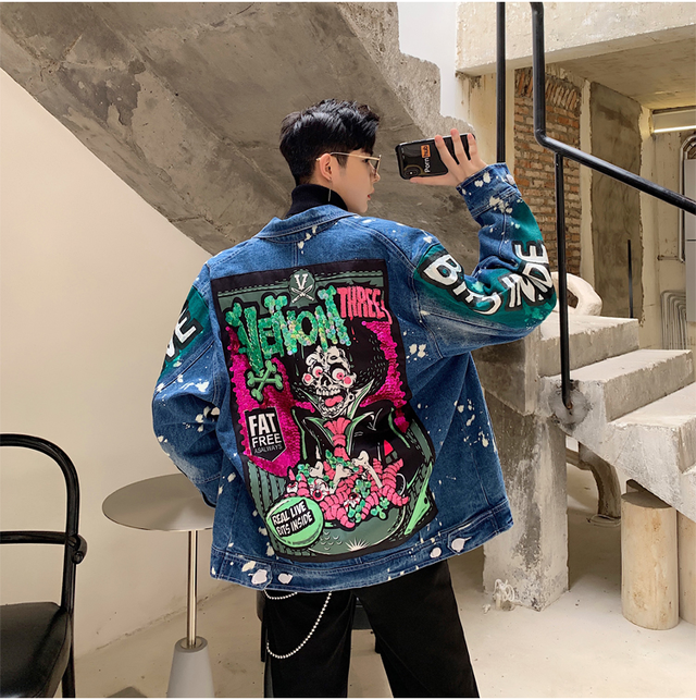 派手好きなお洒落さんへ メンズグラフィティジージャン Hiphop 韓国 個性派 春秋 F2u