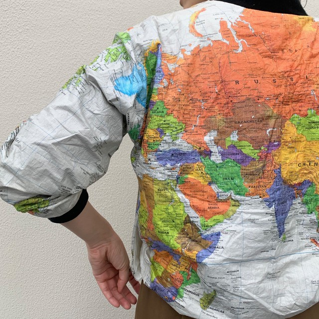 Paper Jacket World Map Pattern 90 S ペーパージャケット ブルゾン 世界地図 ヴィンテージ No Sign