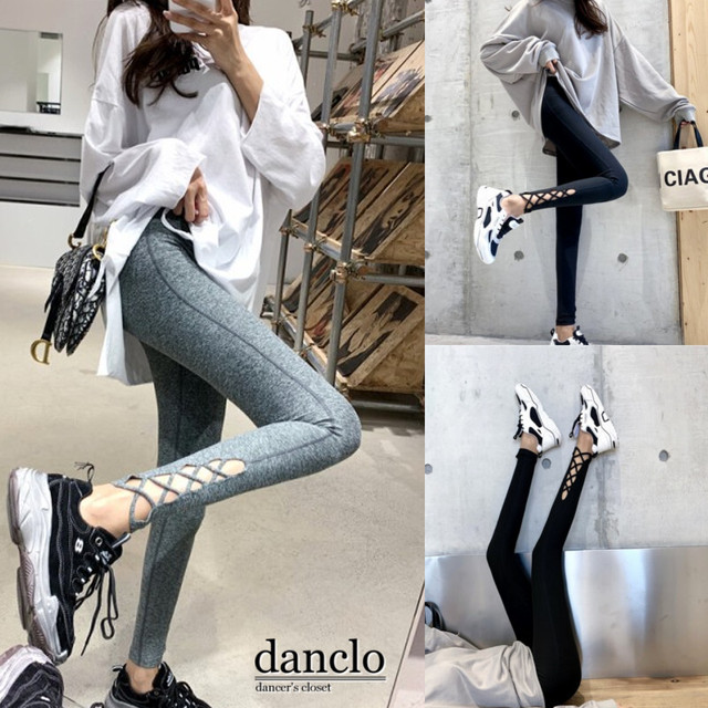 予約 レギンス スパッツ レギンスパンツ パンツ レディース ジャージ レースアップ 編み上げ 無地 スポーツ ウエストゴム ダンス イベント ジム ヨガ パジャマ ルームウェア お洒落 春 冬 冬新作 Dancercloset
