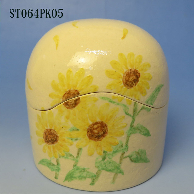 陶器製ミニ骨壷あんのん St064pk05 ひまわり ベースの色 ピンク Reiseki01
