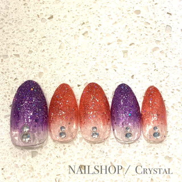 027 グラデーションネイル ローズ パープル キラキラ 派手 Nailshop Crystal ネイルチップ専門店