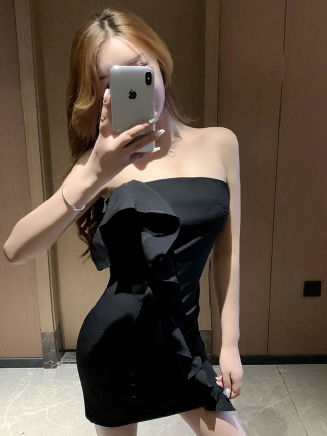 チューブトップ フリルポイント 韓国 ワンピース ミニ丈 オルチャン ミニ ワンピース セクシー ワンピース ミニ タイト セクシー パーティーキャバドレス C417 Ayaland Dress 韓国 オルチャン ドレスショップ
