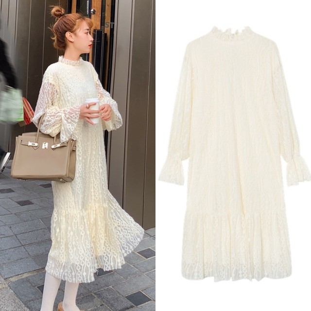 ミモレ丈 ワンピース ミモレ丈 パーティドレス フレアスカート ミモレ丈 ワンピース ロング 丈 長袖 白ah0192ty Myfa Pm マイフェイプレママ