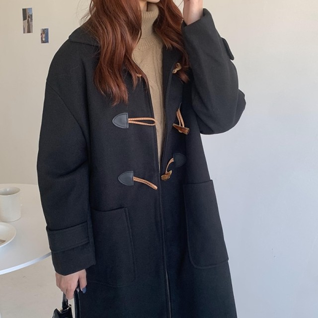 ダッフルコート レディース 韓国 ファッション レディース 冬アウター 黒 ベージュ かわいい コート ゆったり オーバーサイズコート オルチャン ファッション 冬服 レディース ミドルコート Vestito