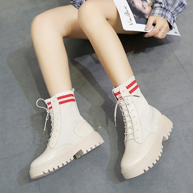 全2色 レースアップラインソックスブーツ カジュアル スポーティー お出かけ デート 女子会 トレンド 無地 Arroser