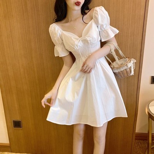 ワンピース 編み上げ シャーリング 半袖 Vネック ミニ丈 オフショル セクシー パーティー 二次会 デート お出かけ Mh32 Valentina210