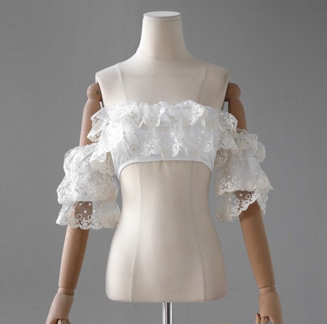 オフショルダー ビキニ 肩見せ レース 袖付き フリル バンドゥ ハイウエスト レースアップ レディース 水着 可愛い 海 プール Fashionlover