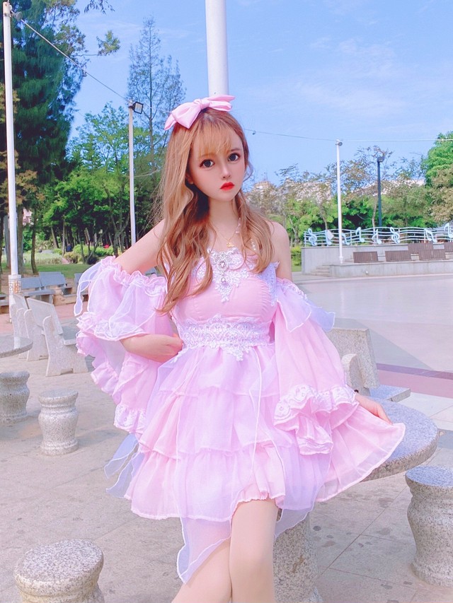 ピンク オフショルダー ワンピース ガーリー コスプレ 可愛い 姫 原宿 ドレス Loveysmileshop