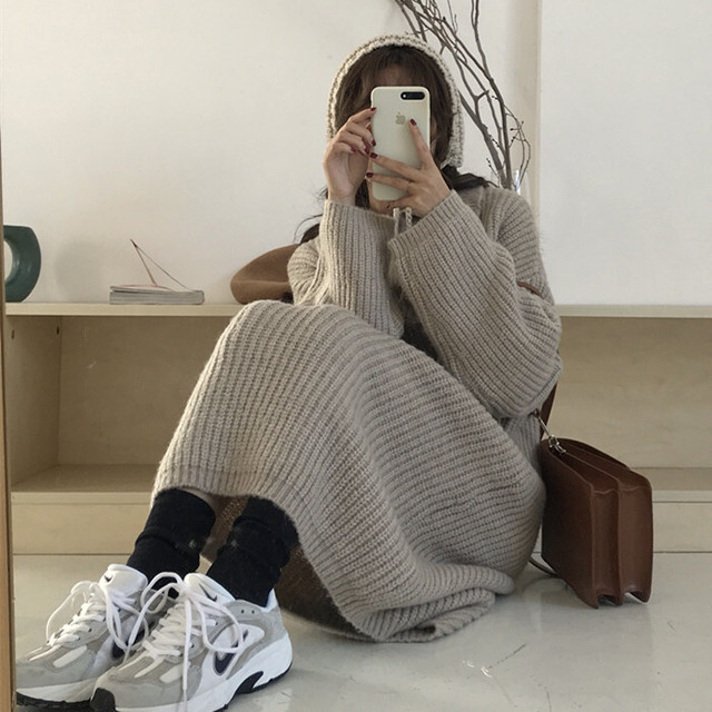 〈カフェシリーズ〉ポロネックニットワンピース【polo neck knit one-piece】