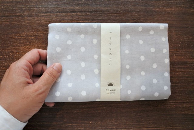 ダブルガーゼ手ぬぐい グレー水玉 Sumau Nani Iro 小さな雑貨屋mitsuba