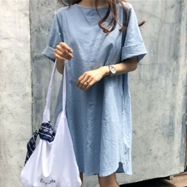 ラフ ワンピース シャツ ビッグtシャツ ラウンドネック Choco Chaco