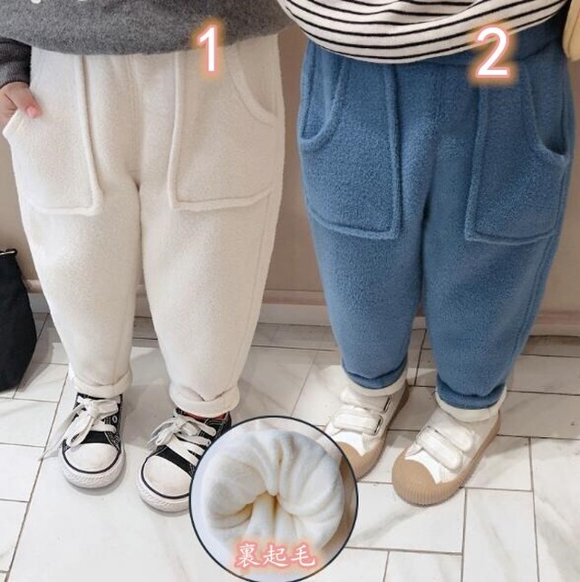 カジュアル厚手フリースパンツ2色 19秋冬アイテム 子供ファッション 厚手 ズボン キッズズボン 裏起毛 裏フリース 暖かい 2色7 15 こどもふくririmi