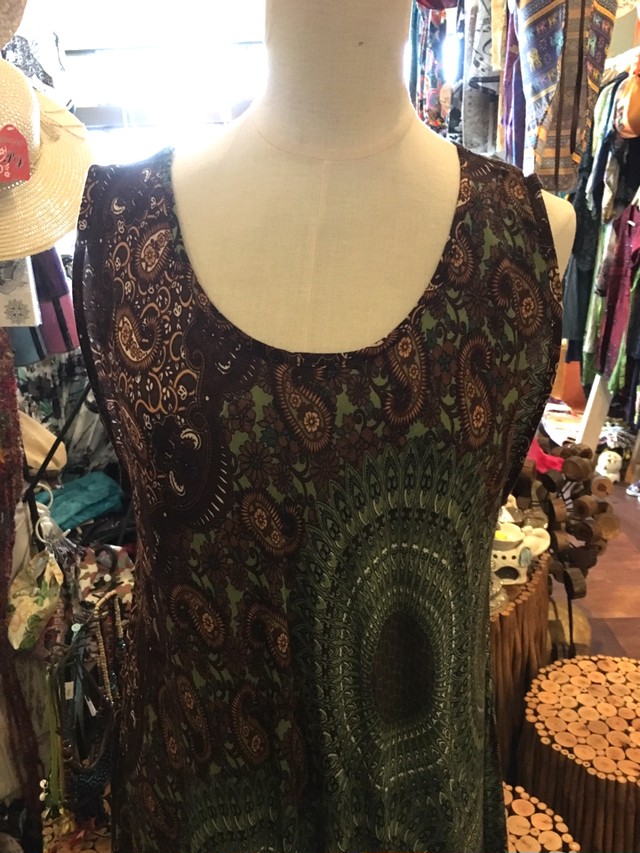 ワンピース チュニック ノースリーブワンピース アジアンワンピース リゾートワンピ エスニックワンピース アフリカン エスニック アジアン ブラウン グリーン アジアン雑貨no 194 アジアン雑貨 Asian Mrk