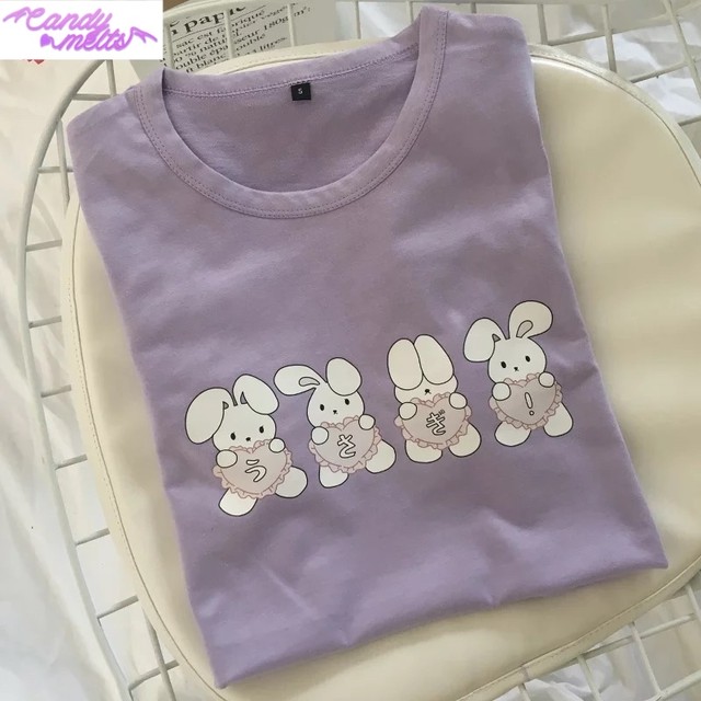 お取り寄せ商品 Tシャツ 半袖 パステル パープル ゆめこわいい うさぎ 原宿 Candy Melts