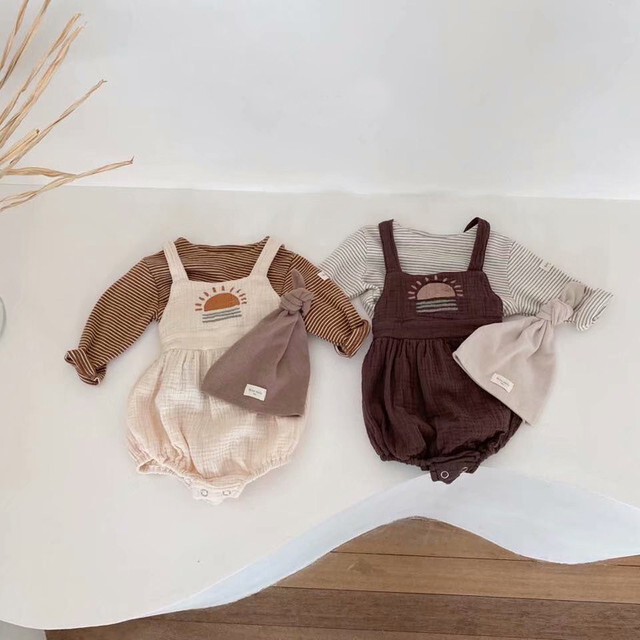 即納 韓国子供服ロンパース3点set Naturalbaby