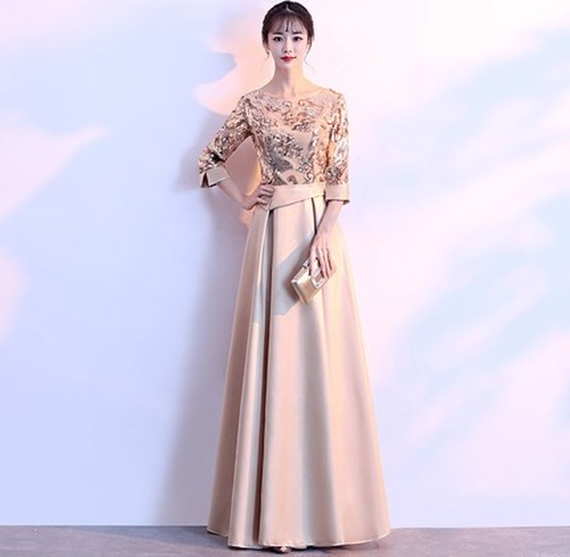 ロングドレス ゴージャス マキシワンピース ワンピースドレス ゴールド ハイウエスト 結婚式 二次会 披露宴 パーティー Ptnym09 Shop Suba