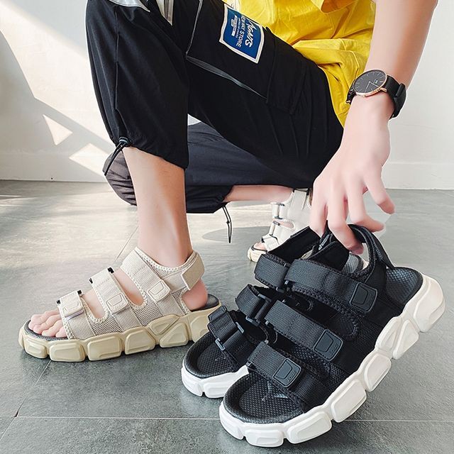 予約販売 スポーツサンダル メンズ 厚底 スリッパ 靴 スポーティー ブラック ベージュ お洒落 ビーチサンダル カジュアル ストリート 24 5cm 25cm 25 5cm 26cm 26 5cm 27cm Favoriteselect