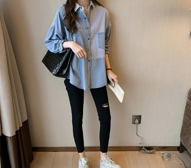 トップス レディース 春 長袖 デニムシャツ カジュアル 韓国スタイル ゆったり ラフ トレンド感 Rk 2 Toptop