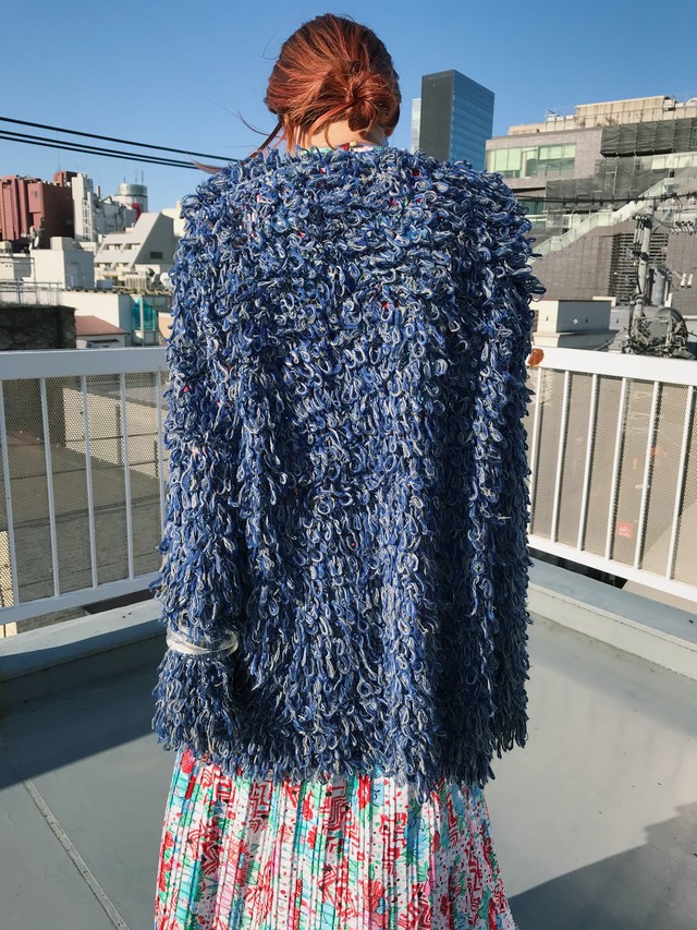 Vintage Blue Gray Shaggy Knit Cardigan ヴィンテージ ブルー グレー ニット カーディガン Riyad Vintage Shop