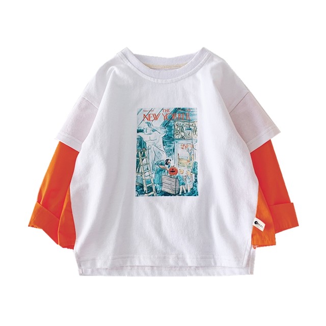 男の子 Tシャツ 配色 スリット おしゃれ 春 秋 2色 80 140cm Dyh海外