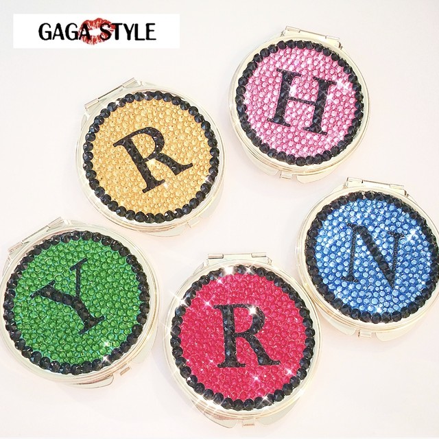 オーダーメイド スワロフスキー イニシャル デコ コンパクトミラー スワロフスキー専門デコショップ Gaga Style ガガスタイル
