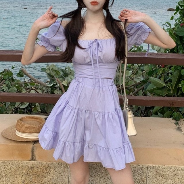ラベンダーリボンワンピース 5street 韓国アパレルストア