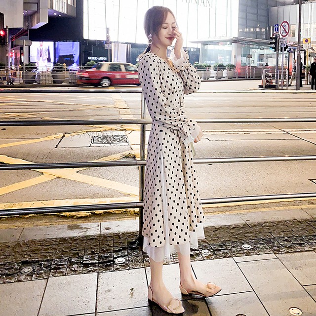 ドット レトロ ロング丈 スリットワンピース 70年代 80年代 Select Shop Chothiq セレクトショップ シュティーク 代 30代 人気トレンドファッション通販