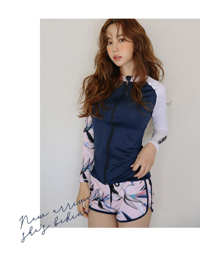 ５点セット 体型カバー 水着 ラッシュガード ショートパンツ レギンス ボタニカル柄 おしゃれ スポーティ 日焼け防止 ママ水着 フィットネス ジム 海 ビーチ Crystalhk